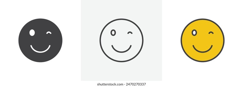 Smile wink vector set. Wink eye smiley graphic. Blink eye face emoji icon.
