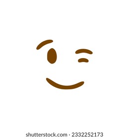 Smile winking face doodle icon. Emoticon in hand drawn style isolated on white background