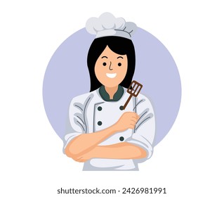 Smile woman chef mascot logo design vector illustration