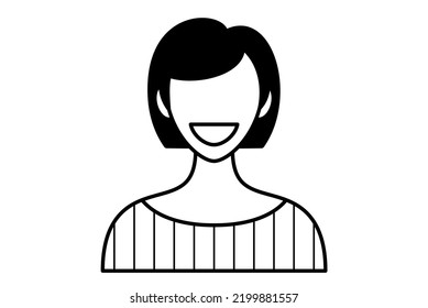 Smile Woman Face Avatar Vector Illustration. The Face Of A Happy Girl. Avatar Of A Laughing Young Woman. Portrait. Vector Flat Illustration.