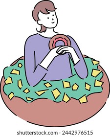 smile woman have mini donut in big donut