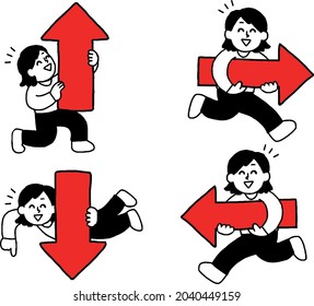Smile woman illustration set with up, down, left and right arrows