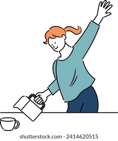 smile woman pour hot coffee