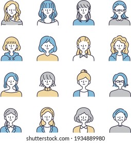 Smile woman set simple illustration 
