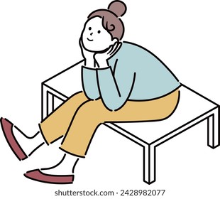 smile woman sit bench illustraiton