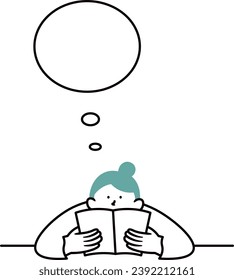 smile woman sit reading book and speech bubble