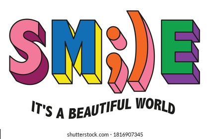 Smile Word with Colorful Letters Artwork for Apparel and Other Uses