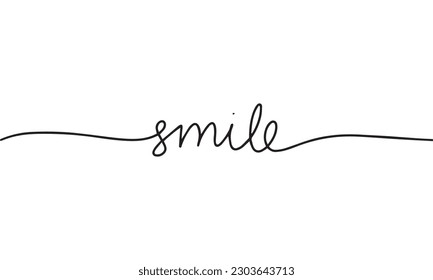 smile word - continuous one line with word. Minimalistic drawing of phrase illustration.