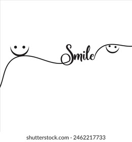 Smile word - continuous one line with word. Minimalistic drawing of phrase illustration.   isolated on white background. Vector illustration. EPS 10