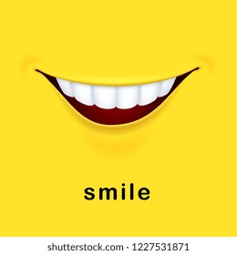 Smile Yellow Background With Realistic Smiled Mouth