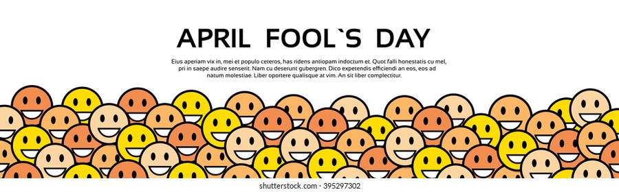 Smile Yellow Faces Fool Day April Holiday Greeting Card Copy Space Banner Vector Illustration