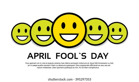 Smile Yellow Faces Fool Day April Holiday Greeting Card Vector Illustration