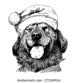 Smile Yellow Labrador Retriever with santa claus hat hand drawn vector , use for christmas background