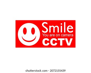 SMILE YOU ARE ON CAMERA VECTOR IMAGE. CCTV Surveillance infotmative sticker vector image.