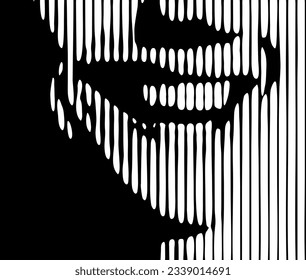 Smile of young man. Abstract beautiful female face drawing with lines, detail. Minimalist beauty and fashion design, vector illustration