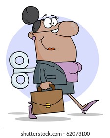 Smiled African American Businesswoman With Wind-up Key In His Back