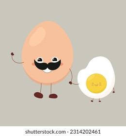 Ilustración de huevos sonrientes. Vector aislado simple icono de huevo sobre fondo blanco. Divertidos emojis de huevo.