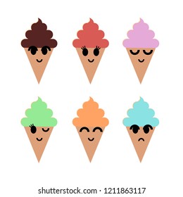 Smiled ice cream set vector illustration