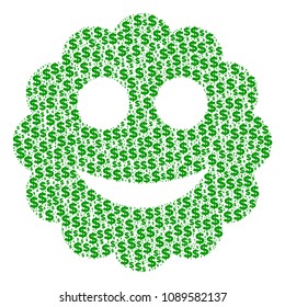 Smiled sticker composition of dollar symbols and spheric points. Vector money icons are united into smiled sticker collage.