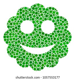 Smiled Sticker composition of round dots in various sizes and color tones. Dots are composed into smiled sticker vector collage. Vector design concept.