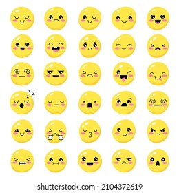 Smiles collection. Cute emoji emoticons human faces emotions angry happy sad holiday smile recent vector round cartoon balls recent vector templates set isolated