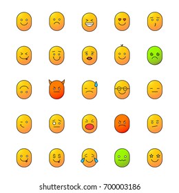 Smiles color icons set. Emoticons. Feelings, emotions. Good and bad mood. Isolated vector illustrations