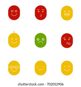 Smiles glyph color icon set. Silhouette symbols on white backgrounds. Good and bad mood. In love, kissing, laughing, dizzy, clever, serious, winking faces. Negative space. Vector illustrations