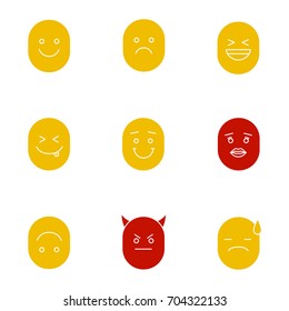 Smiles glyph color icon set. Silhouette symbols on white backgrounds. Smiling, laughing, sad, yummy, upside down, kissing, devil, disappointed faces. Negative space. Vector illustrations