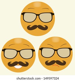 smiles with hipster's glasses and moustache