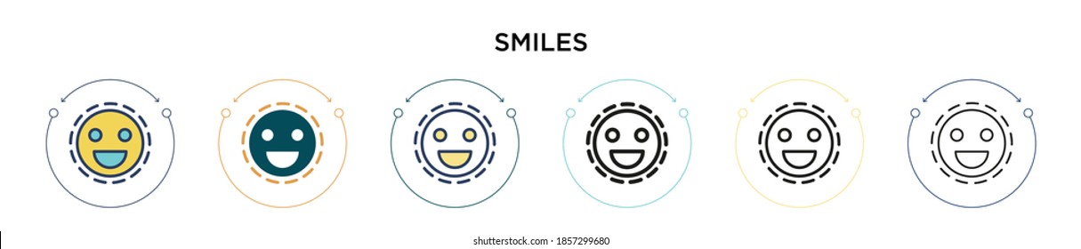 Smiles icon in filled, thin line, outline and stroke style. Vector illustration of two colored and black smiles vector icons designs can be used for mobile, ui, web
