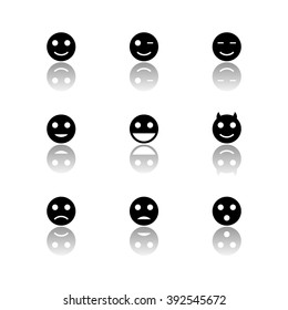 Smiles icons emoticon set, black and white
