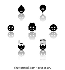 Smiles icons emoticon set, black and white