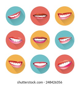 Smiles icons set with long shadow