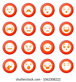 Smiles icons set vector red circle isolated on white background 