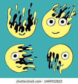 Smiles are melted. Funny melting emoji. Vector pattern