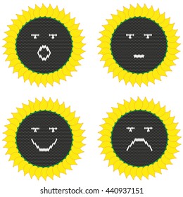 smiles, sunflowers flowers closeup, stylish vector illustration EPS 10.