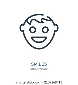 smiles thin line icon. happy, cute linear icons from user interface concept isolated outline sign. Vector illustration symbol element for web design and apps.