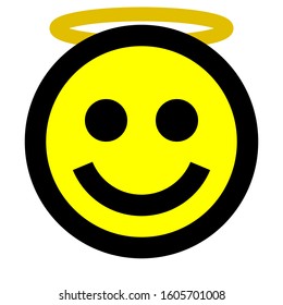 Smiley - angel - black outline, yellow theme - vector illustration