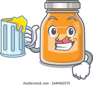 Diseño de mascota de mermelada de manzana sonriente con una gran vidriera