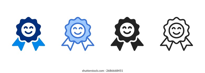 Smiley Badge Ícone Definir Ilustração de Vetor de Vários Estilos