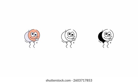 Smiley Balloon icons set Line and Glyph black vector icon stock illustration
