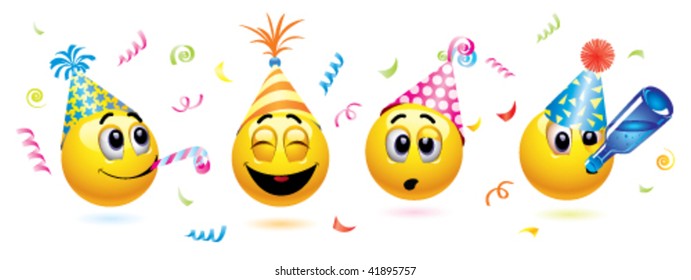 Smiley balls going to a party