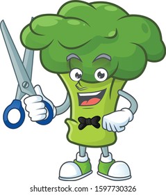 Smiley barber green broccoli mascot cartoon character design