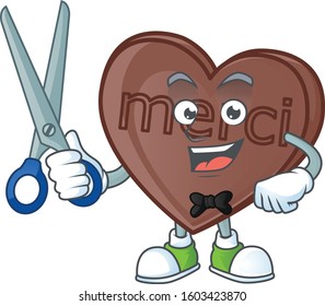 Smiley barber one bite love chocolate mascot cartoon character design