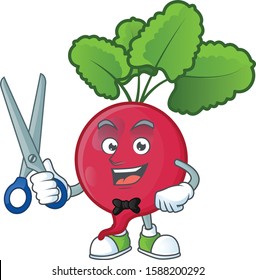 Smiley barber red radish mascot cartoon character design