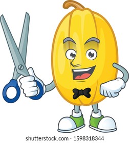 Smiley barber spaghetti squash mascot cartoon character design