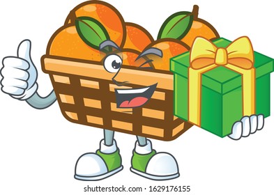 Smiley basket oranges character with gift box