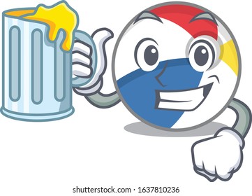 Smiley beach ball mascot design with a big glass
