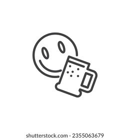 Smiley and beer line icon. linear style sign for mobile concept and web design. Beer mug and emoji outline vector icon. Symbol, logo illustration. Vector graphics