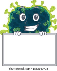 Smiley beta coronavirus cartoon character style bring board